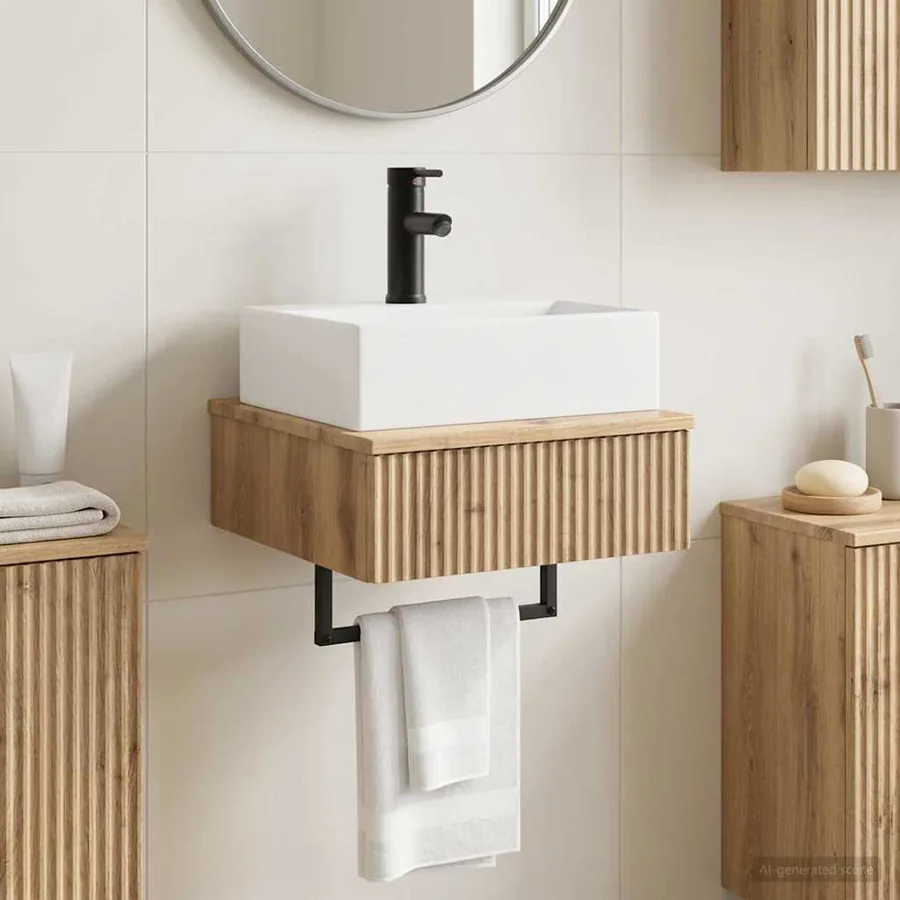 Basin de lavage mural Chêne artisanal 40 x 41 x 39 cm