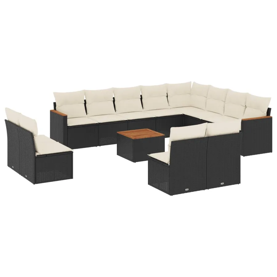 Salon de jardin avec coussins 13 pcs noir résine tressée - 2