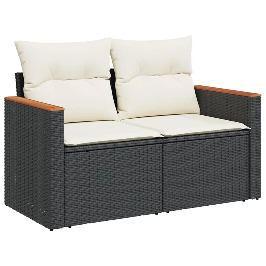 Salon de jardin avec coussins 13 pcs noir résine tressée - 5