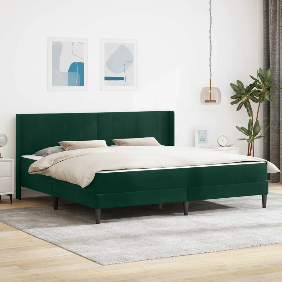 Cadre de lit avec matelas Vert foncé 180 x 200 cm Velours