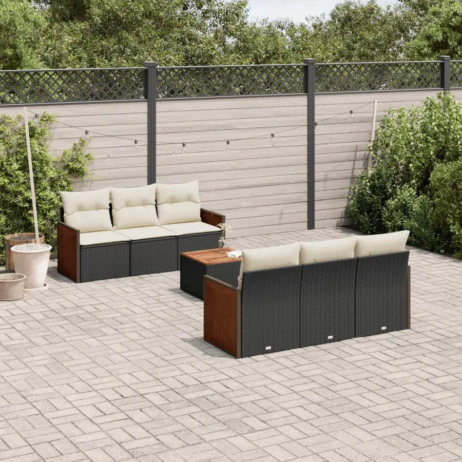 Salon de jardin 7 pcs avec coussins noir résine tressée 55 x 62 x 69 cm - 62,6 kg