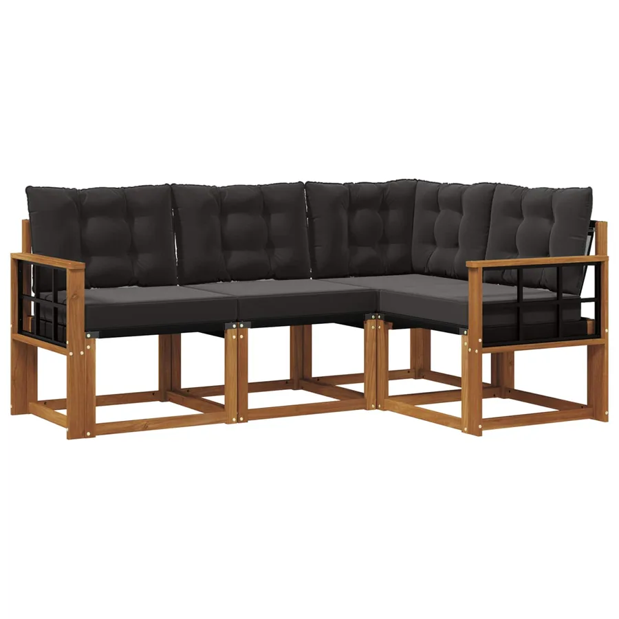 Ensemble de canapés d'extérieur 4 pcs Naturel et Noir - 2