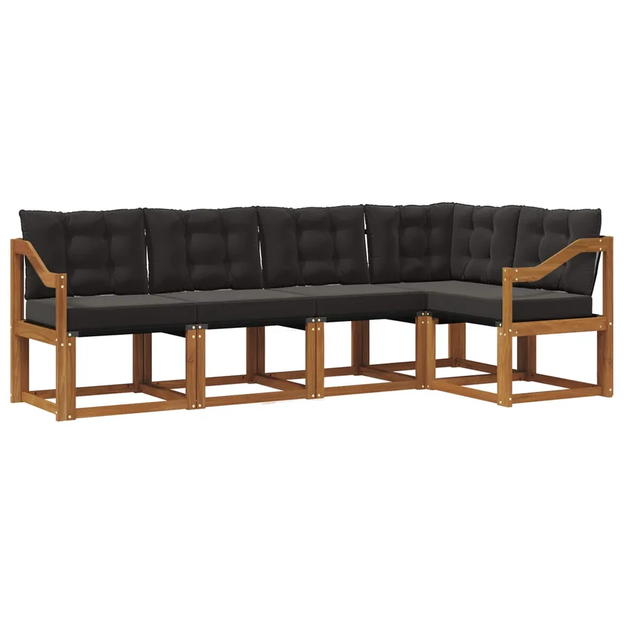 Ensemble de canapés d'extérieur 5 pcs Naturel et Noir - 2