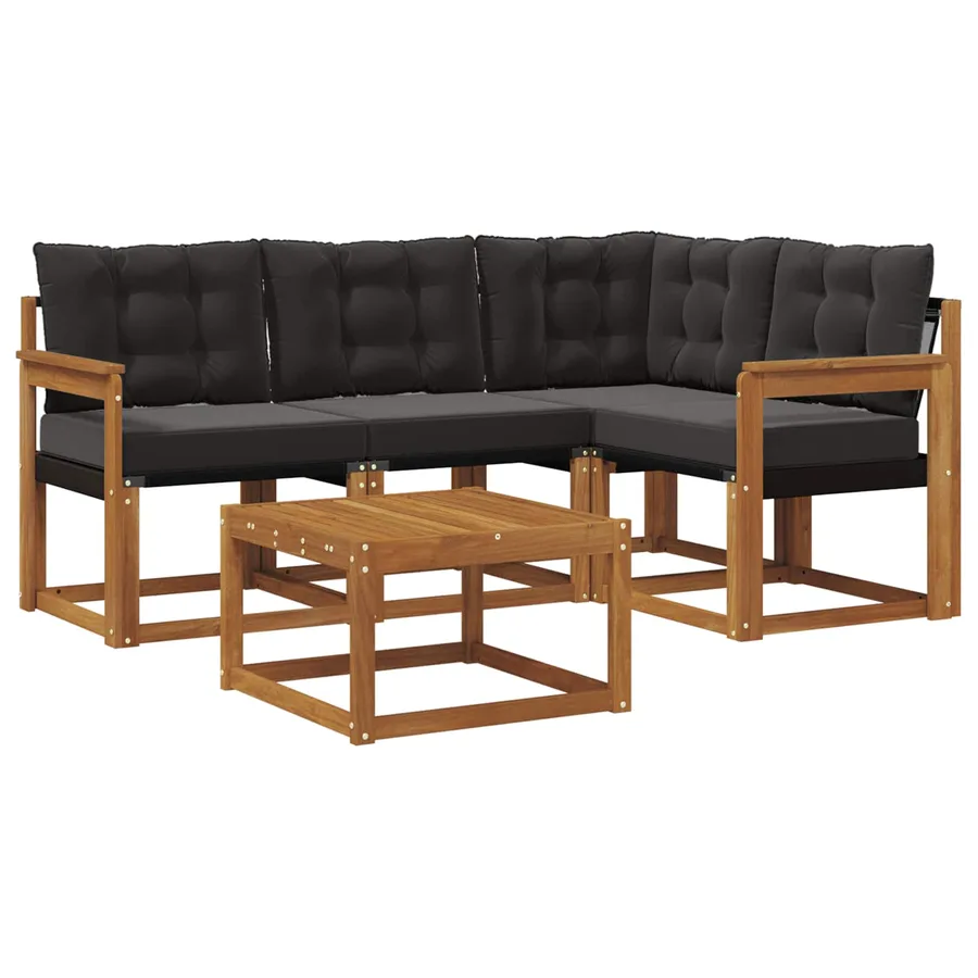 Ensemble de canapés d'extérieur 5 pcs Naturel et Noir - 2