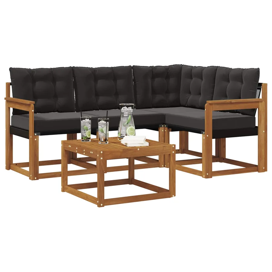Ensemble de canapés d'extérieur 5 pcs Naturel et Noir - 3