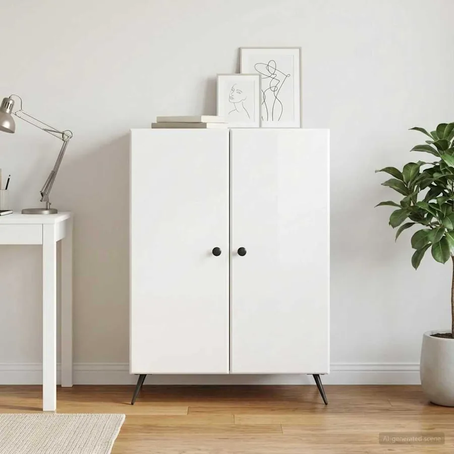 Buffet Blanc brillant 66 x 34,5 x 90 cm Bois d'ingénierie