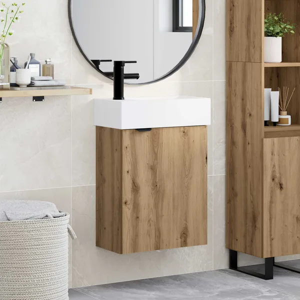 Meuble de salle de bain avec robinet Chêne artisanal