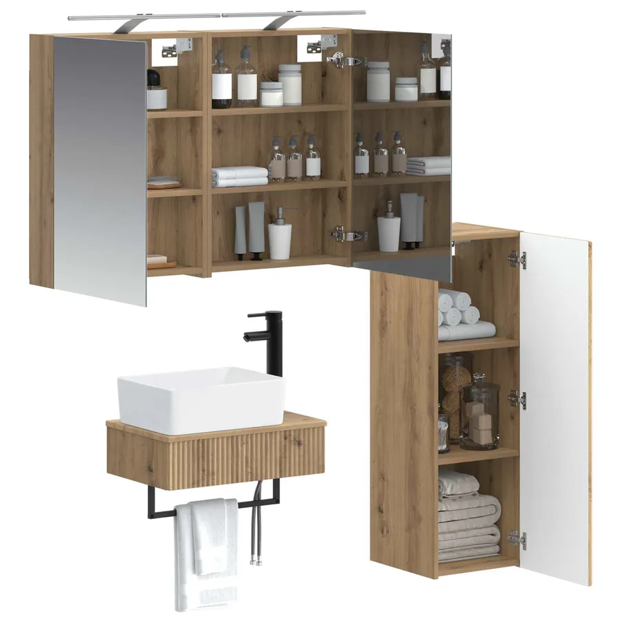 Ensemble d'armoire de salle de bain 4 pc Chêne artisanal - 3