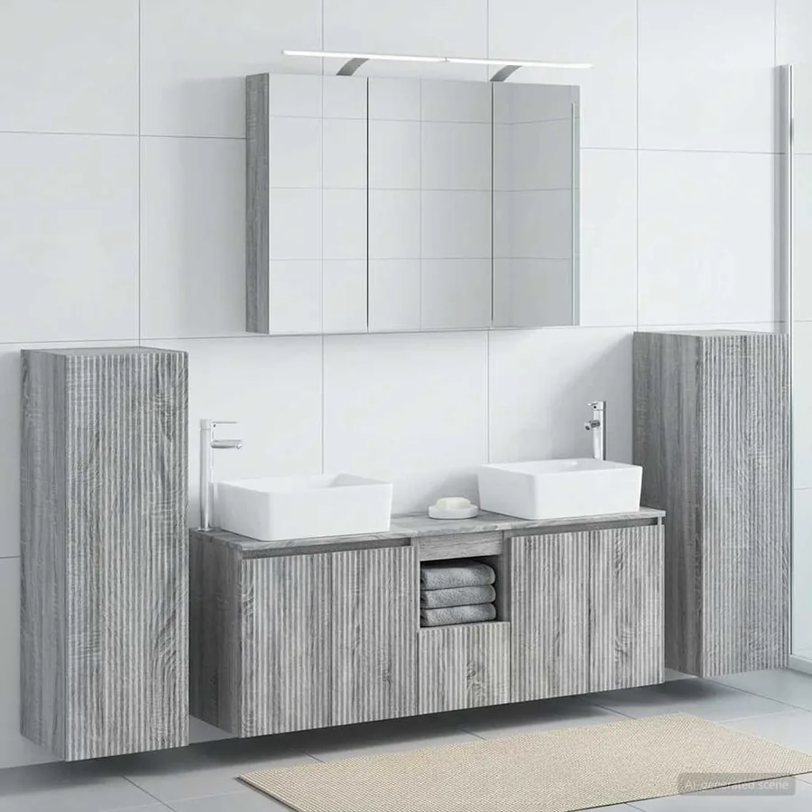Ensemble de mobilier de salle de bain 6 pcs Sonoma gris