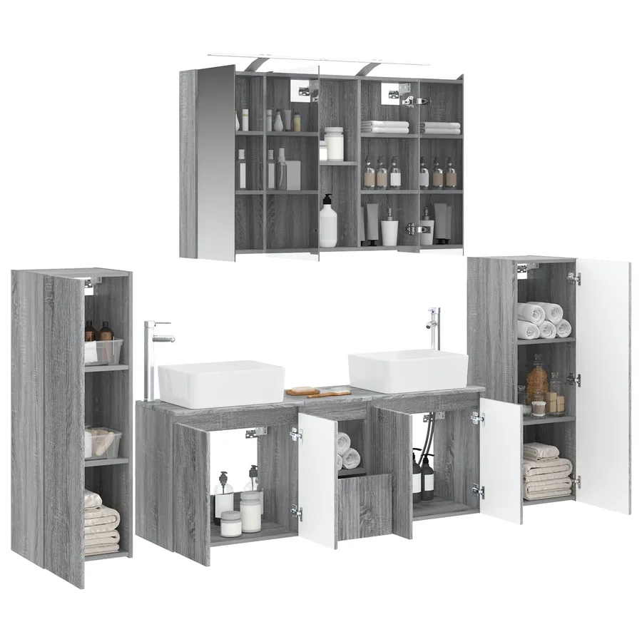 Ensemble de mobilier de salle de bain 6 pcs Sonoma gris - 3