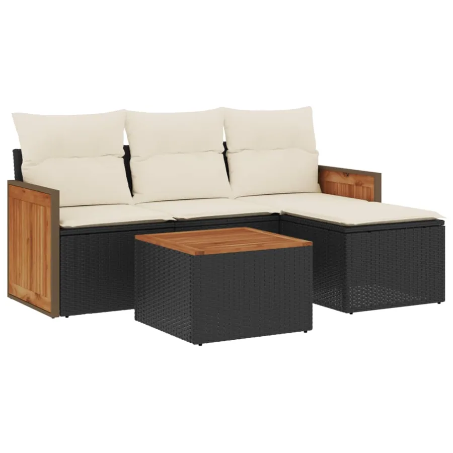 Salon de jardin 5 pcs avec coussins noir résine tressée - 2