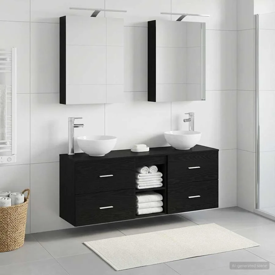 Ensemble d'armoire de salle de bain 5 pcs Chêne noir