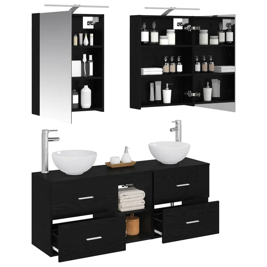 Ensemble d'armoire de salle de bain 5 pcs Chêne noir - 3