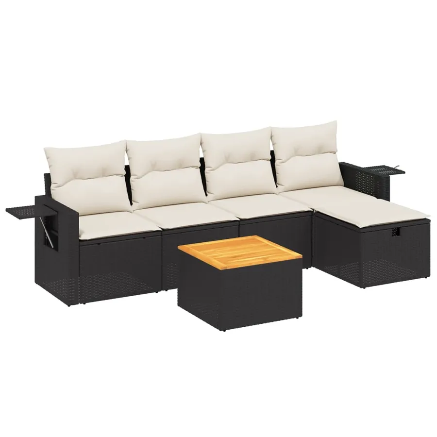 Salon de jardin 6 pcs avec coussins noir résine tressée - 2