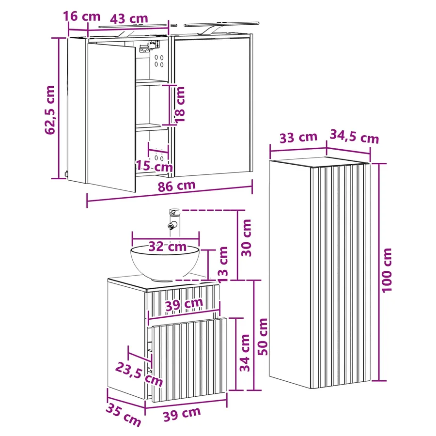 Ensemble de mobilier de salle de bain 4 pcs Blanc - 12