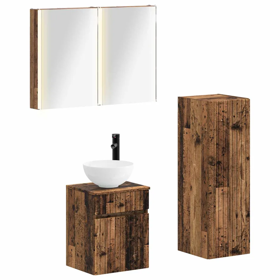 Ensemble de mobilier de salle de bain 4 pcs Bois ancien - 2