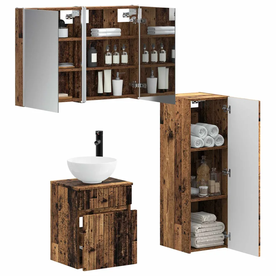 Ensemble de mobilier de salle de bain 4 pcs Bois ancien - 3
