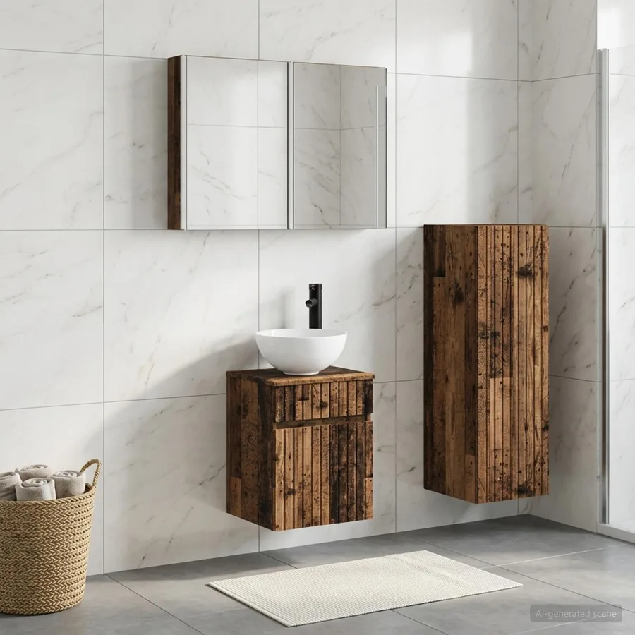 Ensemble de mobilier de salle de bain 4 pcs Bois ancien - 4