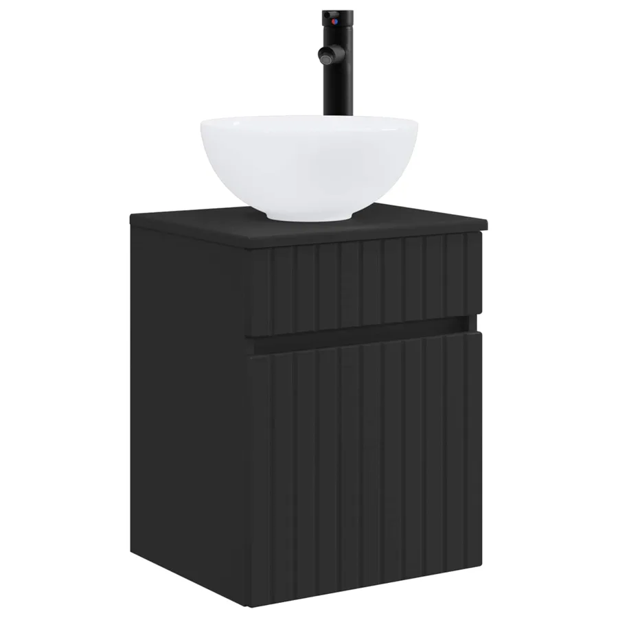 Meuble de lavabo mural Noir 39 x 35 x 63 cm Bois d'ingénierie - 2