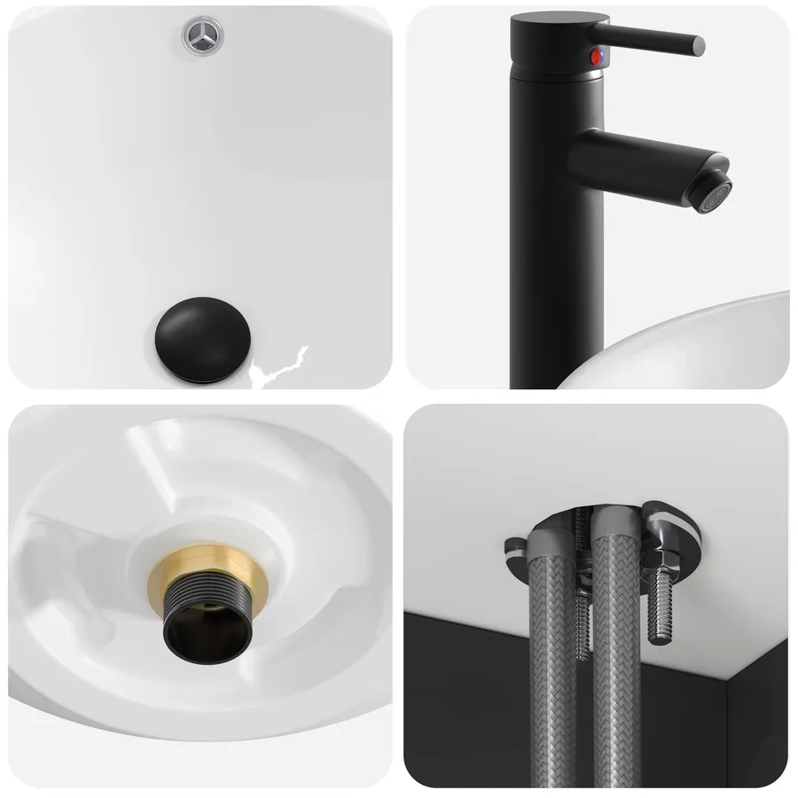 Meuble de lavabo mural Noir 39 x 35 x 63 cm Bois d'ingénierie - 6