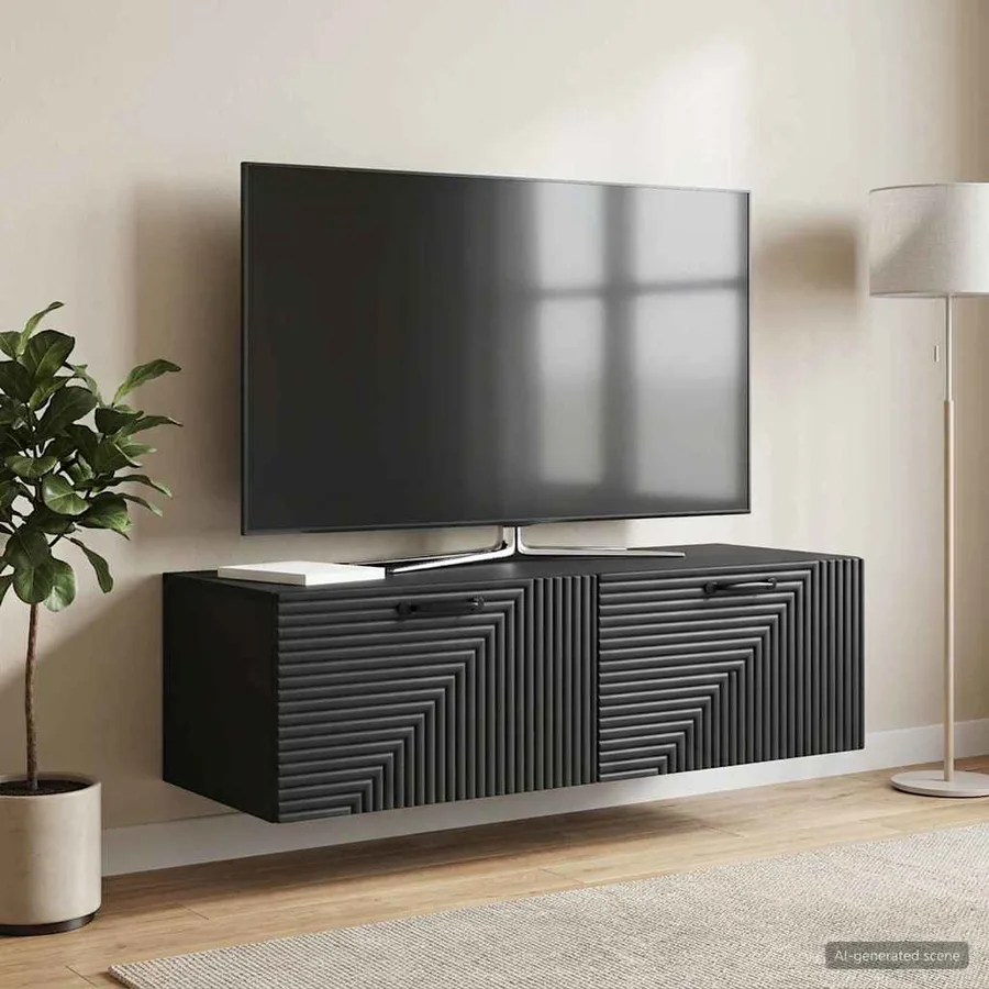 Meuble TV mural Noir 98 x 41 x 30 cm Bois d'ingénierie - 4