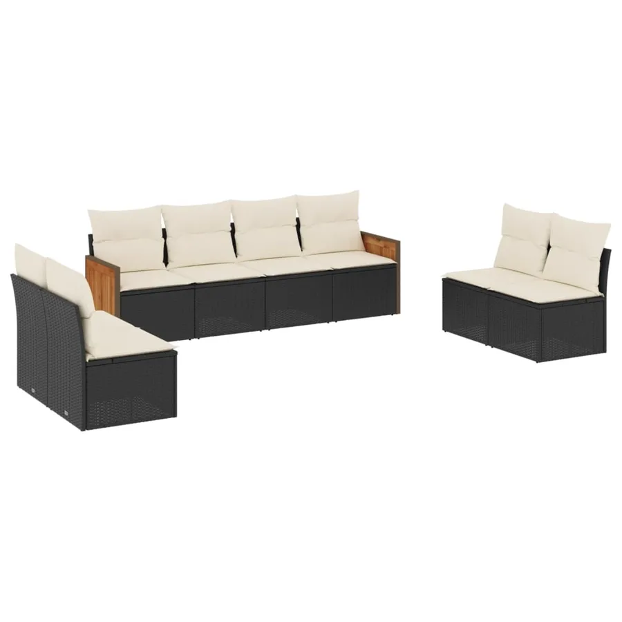 Salon de jardin 8 pcs avec coussins noir résine tressée - 2