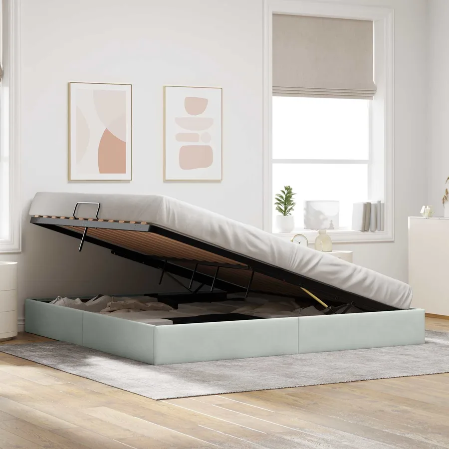 Cadre de lit ottoman Gris clair 200 x 200 cm Velours - 4