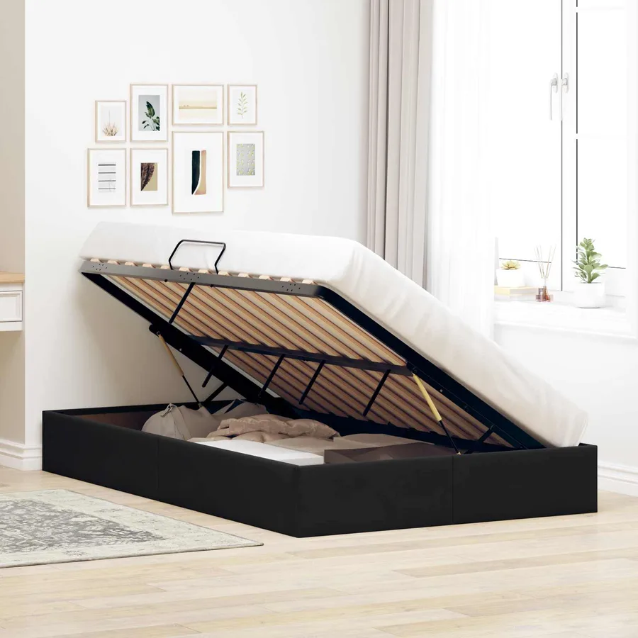 Cadre de lit ottoman avec stockage Noir 120 x 200 cm Velours - 4