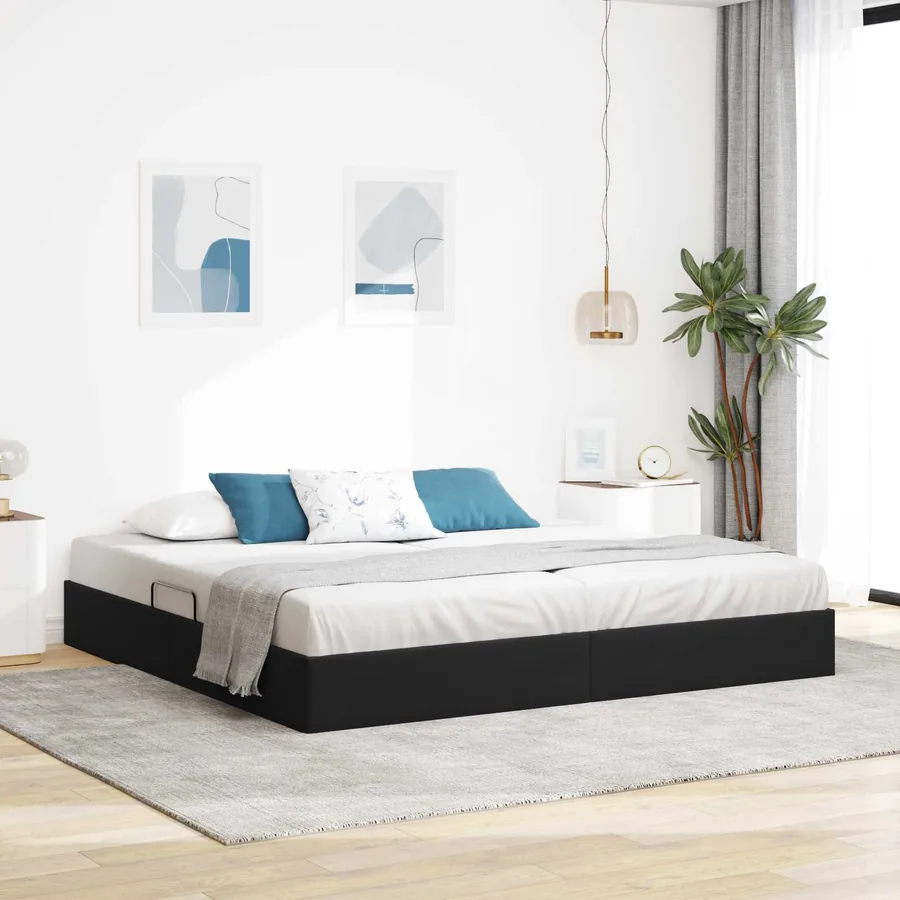Cadre de lit ottoman avec stockage Noir 200 x 200 cm Velours