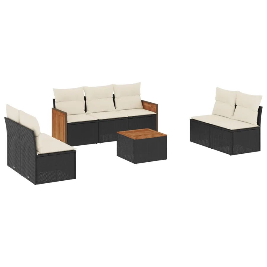 Salon de jardin 8 pcs avec coussins noir résine tressée - 2