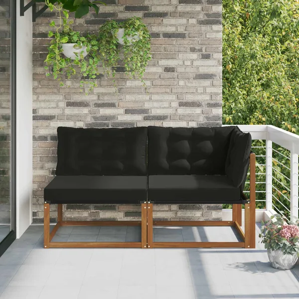 Canapé d’extérieur milieu et coin avec coussin 7 Pièce Naturel