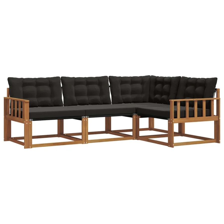 Ensemble de canapés d'extérieur 4 pcs Naturel et Noir - 2