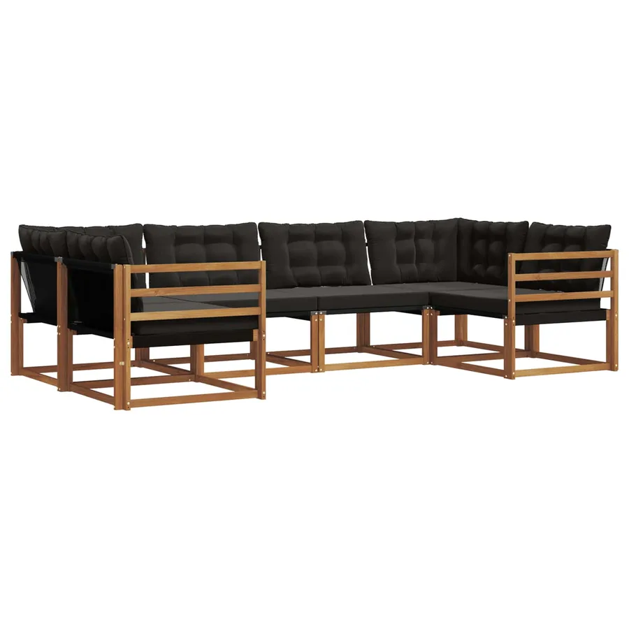 Ensemble de canapés d'extérieur 6 pcs Naturel et Noir - 2