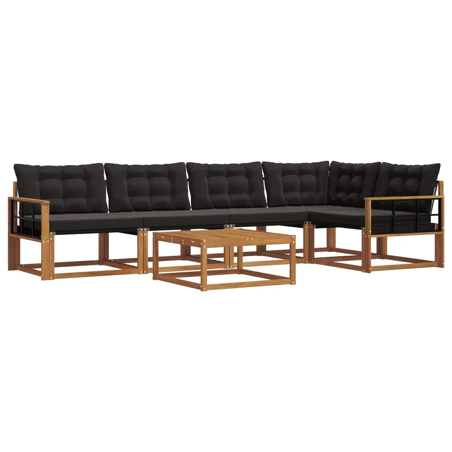 Ensemble de canapés d'extérieur 6 pcs Naturel et Noir - 2