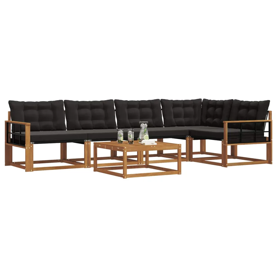 Ensemble de canapés d'extérieur 6 pcs Naturel et Noir - 3