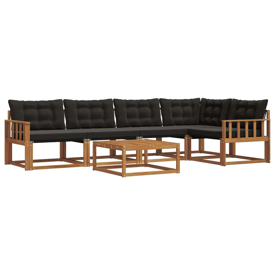 Ensemble de canapés d'extérieur 6 pcs Naturel et Noir - 2