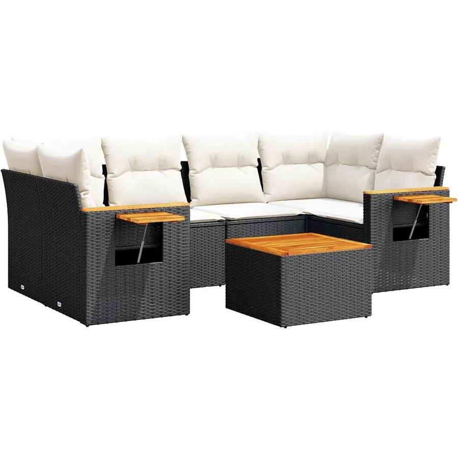Salon de jardin 7 pcs avec coussins noir résine tressée 62 x 62 x 69 cm - 60,6 kg - 2