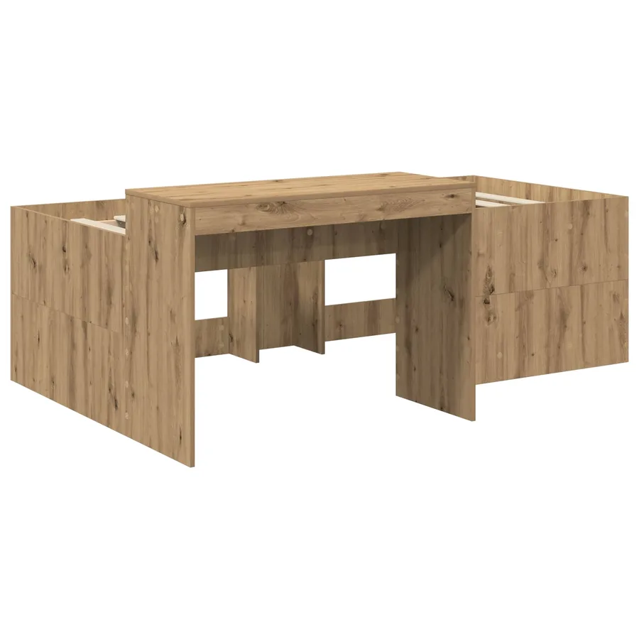 Lit haut pour enfants avec bureau Chêne artisanal - 3
