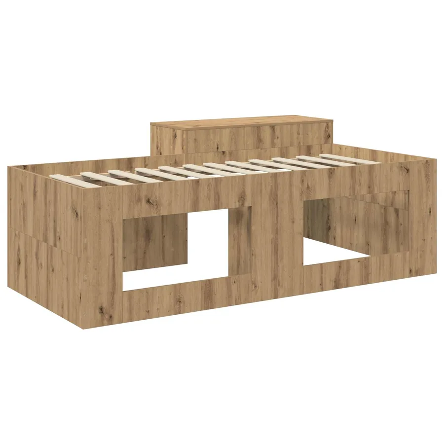 Lit haut pour enfants avec bureau Chêne artisanal - 5