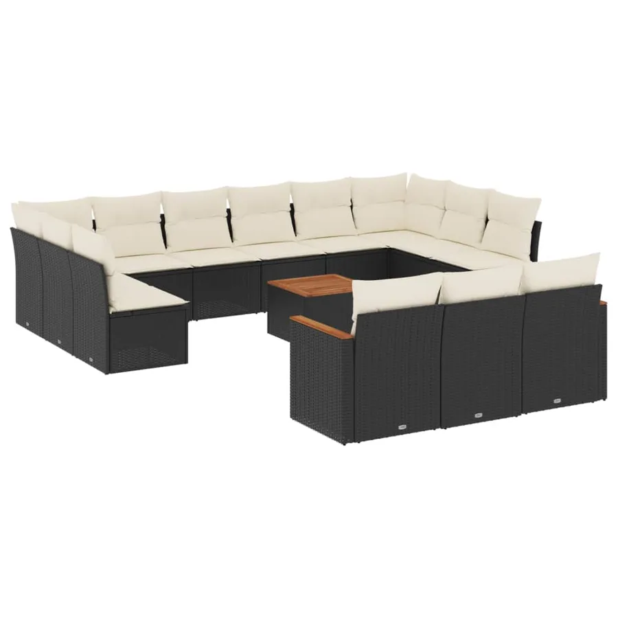 Salon de jardin avec coussins 14 pcs noir résine tressée - 2
