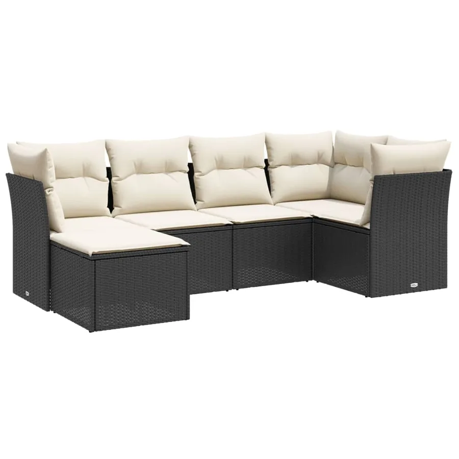 Salon de jardin 6 pcs avec coussins noir résine tressée - 2