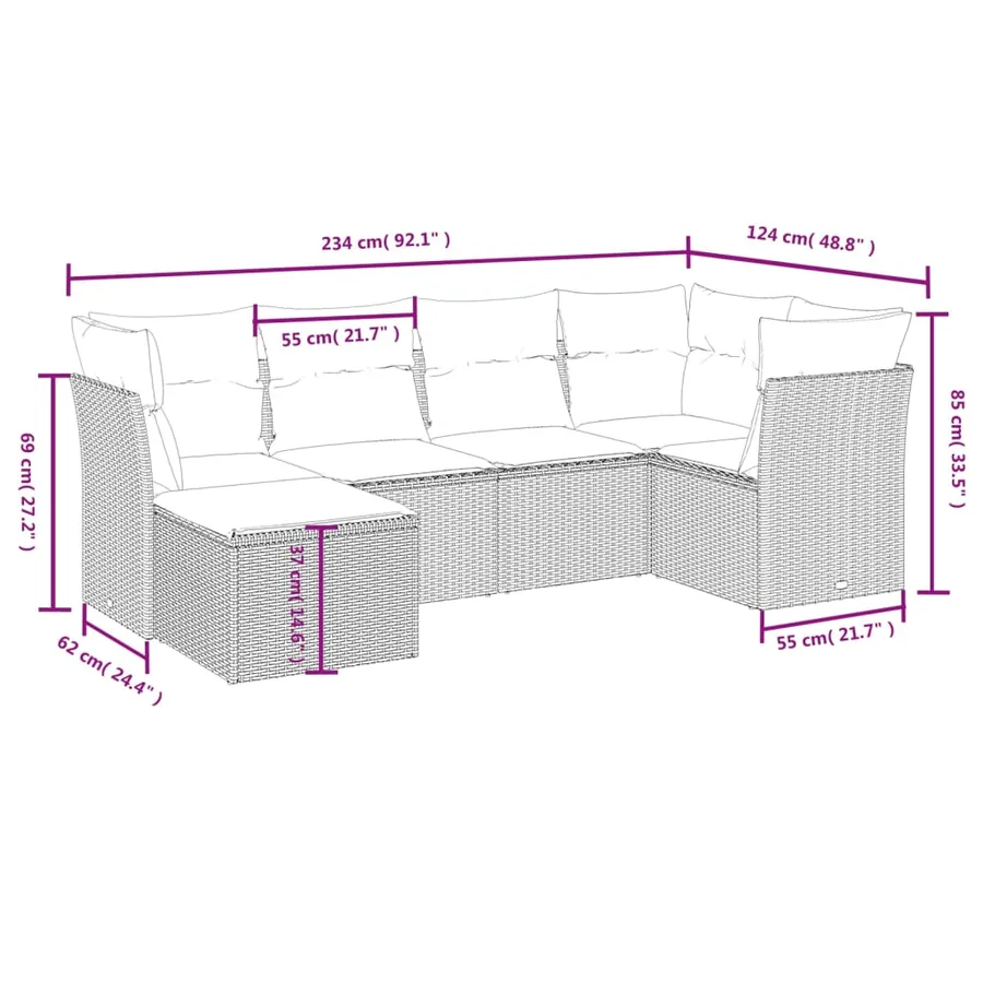 Salon de jardin 6 pcs avec coussins noir résine tressée - 4