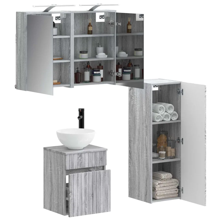 Ensemble de mobilier de salle de bain 4 pcs Sonoma gris - 3