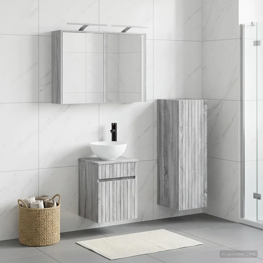 Ensemble de mobilier de salle de bain 4 pcs Sonoma gris - 4