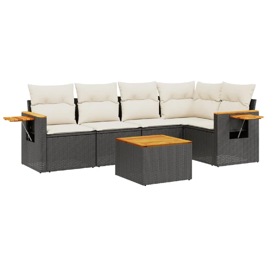 Salon de jardin 6 pcs avec coussins noir résine tressée - 2