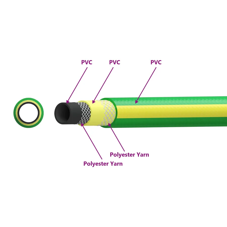 Tuyau de jardin 5 couches Vert et jaune 1 / 2'' 10 m PVC - 7