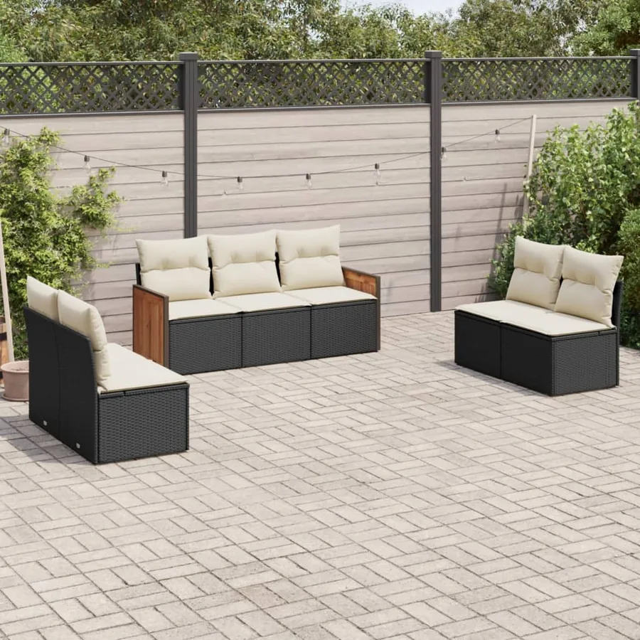 Salon de jardin 7 pcs avec coussins noir résine tressée 55 x 62 x 69 cm - 56,0 kg