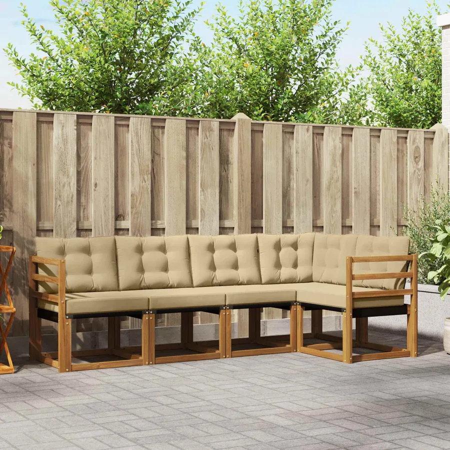Ensemble de canapés d'extérieur 5 pcs Naturel et Beige