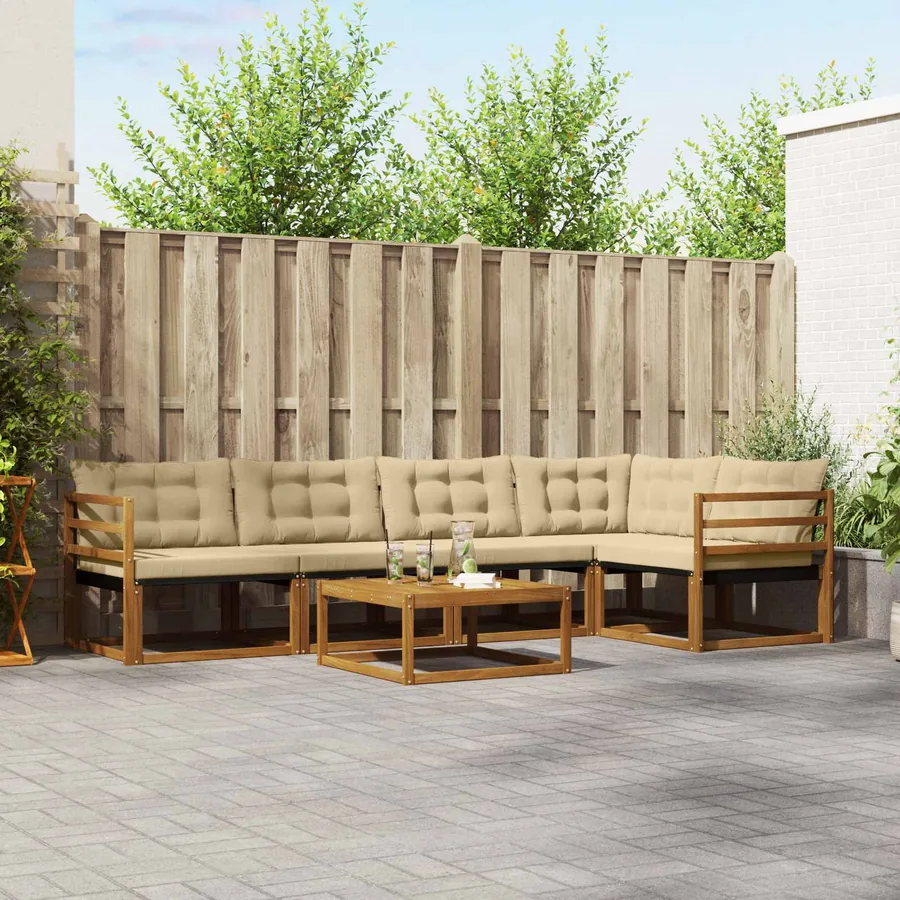 Ensemble de canapés d'extérieur 6 pcs Naturel et Beige
