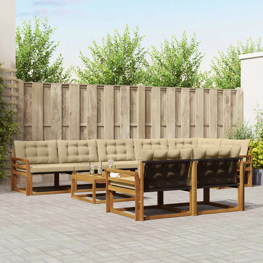 Ensemble de canapés d'extérieur 9 pcs Naturel et Beige